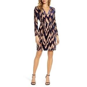 Harlyn Velvet Burnout Long Sleeve Cocktail Dress Tauney Size Small